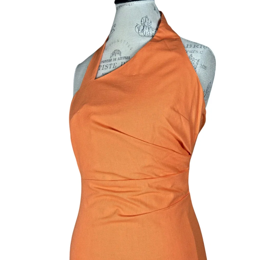 Commense Halter Maxi Dress Womens XSmall NEW Orange Linen Pleated Party Cocktail